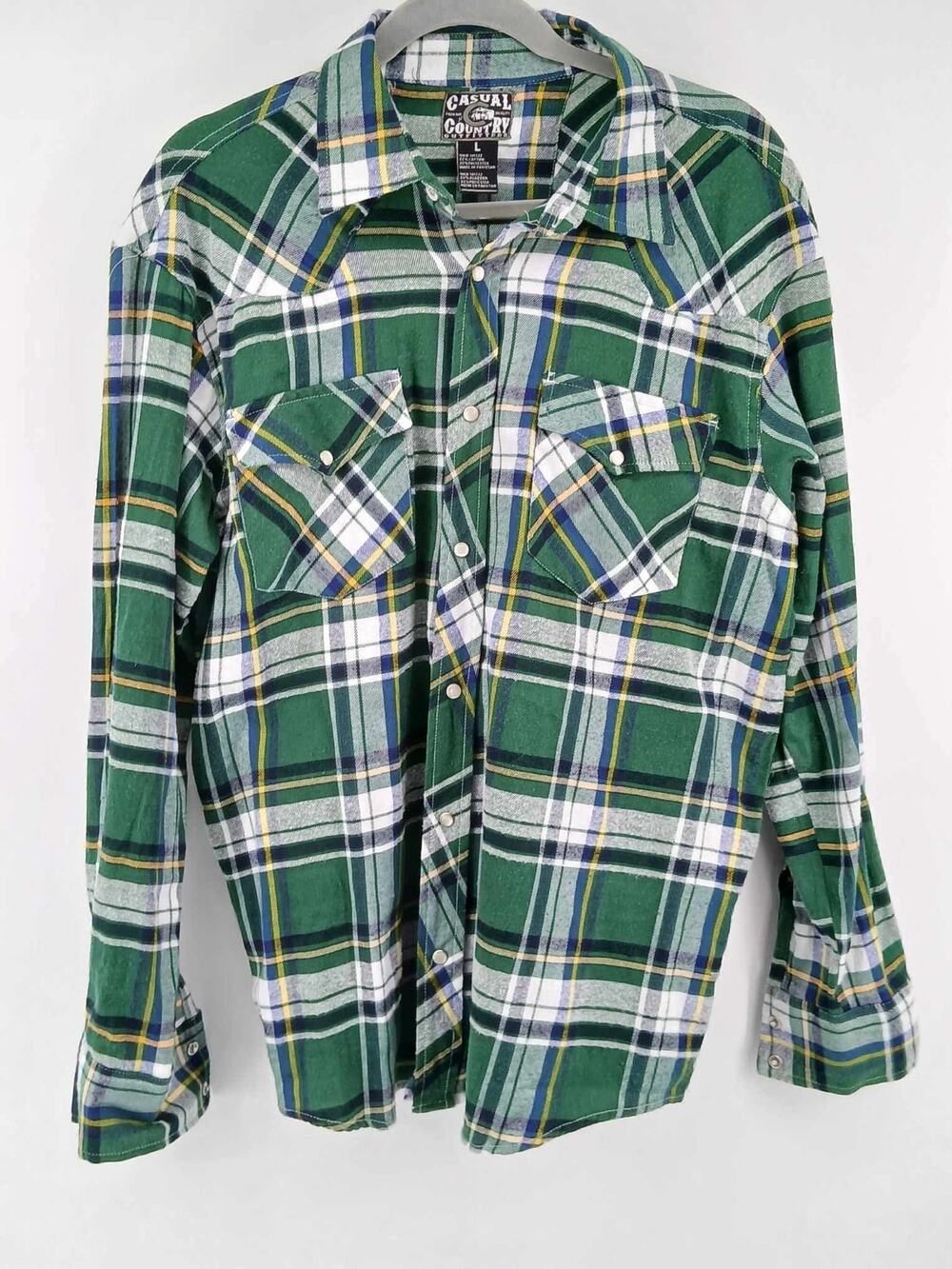 Men’s western green plaid pearl snap shirt
